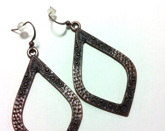 Ornate Copper Teardrop Earrings