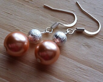 Sparkling Peach Glass Pearl Earrings