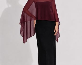 Burgundy chiffon shawl evening sheer capelet Bridal Mother Scarf