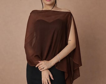 Châle de mariée marron chocolat Cape à épaules dénudées écharpe transparente pour demoiselles d'honneur