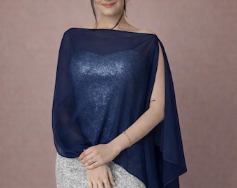 Navy Blue capelet shrug Greek style Off shoulder cape sheer scarf bridesmaids evening shawl