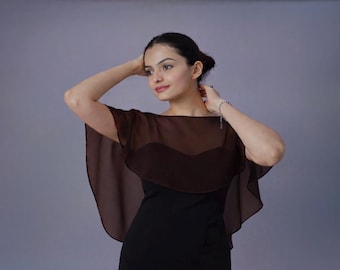 Chocolate Brown capelet shrug short wrap up down cape sheer scarf bridesmaids bridal shawl