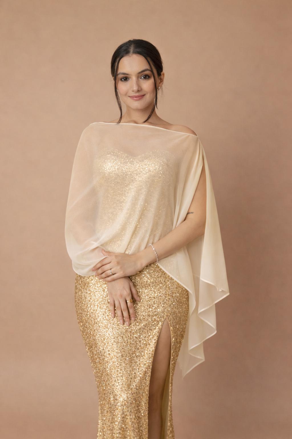 sachin and babi light blue dress Champagne Lightweight Wedding Shawl