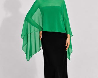 Cape en mousseline de soie verte Kelly haussement d'épaules style grec, écharpe de mariée châle de demoiselle d'honneur