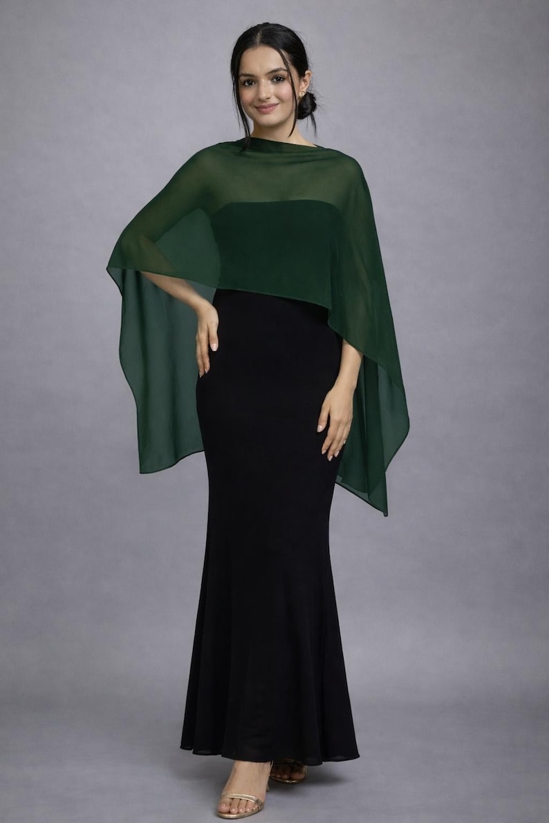 forest-green-chiffon-shawl-evening-sheer-capelet-bridal-mother-scarf-etsy