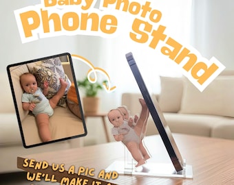 Custom Baby Photo Phone Stand Acrylic, Personalized Phone Holder Gift for Mom, Baby Shower Keepsake, Desk Photo Decor for New Parents