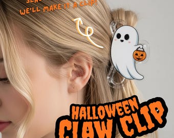 Custom Halloween Hair Claw Clip with Photo Personalized Spooky Hair Accessory Cute Ghost Acrylic Hair Clip | Unique Halloween Gift Ghostie
