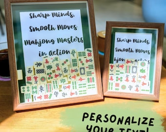 Handmade Mahjong Decor Photo Frame with Glass Cover and Wooden Frame | Unique Mahjong Gifts for Housewarming Hostess & Gameroom Grandma Gift