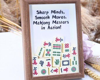Handmade Mahjong Decor Photo Frame with Glass Cover and Wooden Frame | Unique Mahjong Gifts for Housewarming Hostess & Gameroom Grandma Gift