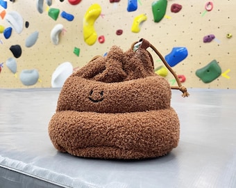 Sac à craie emoji caca, pochette drôle pour grimpeurs, porte-craie d'escalade mignon, cadeau bâillon pour accessoire de sport de bloc, marron jaune