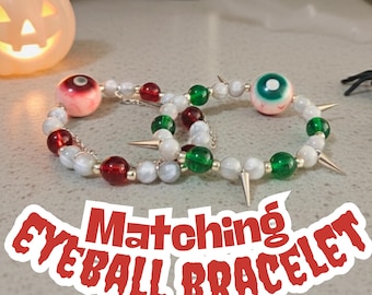 Handcrafted Matching Realistic Eyeball Bracelet Couple Punk Gothic Jewelry Spooky Resin Horror Accessory Creepy Beaded Bracelet Goth Gift