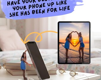 Custom Photo Personalized Gift Set of Acrylic Phone Stand and Hair Clip Keepsake | Unique Gift for Best Friend Pet Mom Partner or Loved One