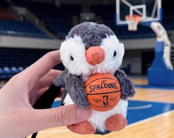 Handmade Basketball Bag Charm Penguin Custom Name Keychain Cute Plush Basketball Gift for Players Coaches Fans Sports Rally Accessories Grad