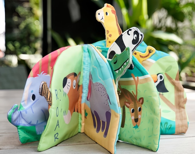 Zoo Sensory Cloth Book Crinkle Sound Baby Toy 3D Stacking Book Soft Activity Learning Gift for Newborn Toddler First Birthday Shower