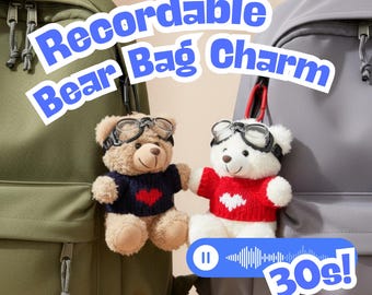 Recordable Teddy Bear Plush Keychain with Custom Voice Message | Personalized Stuffed Animal Bag Charm for Anniversary Birthday Love Gift