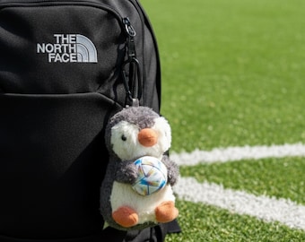 Handmade Soccer Penguin Bag Charm Custom Name Keychain Cute Plush Soccer Gift for Players Football Gift Coaches Fans Unique Sports Accessory