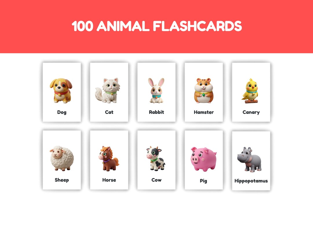 100 Animal Flashcards – Montessori Learning Cards for Toddlers (PDF) - Etsy