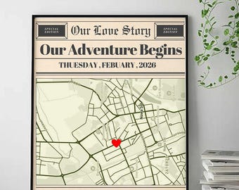 Aangepaste paar krant kaart-valentijnsdag cadeau-gepersonaliseerd verhaal-afdrukbaar paar cadeau-jubileumcadeau-waar we elkaar ontmoetten cadeau-onze eerste date
