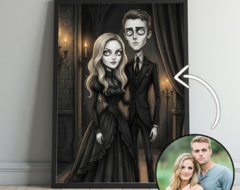 Op maat gemaakt gotisch stelportret, gepersonaliseerd portret van foto, donkere romantische verjaardagskunst, kerstcadeau pasgetrouwde, digitale download
