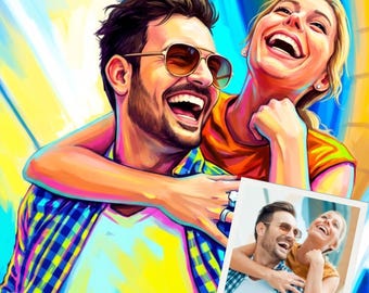 Gepersonaliseerde karikatuurportret van foto | Aangepaste cartoon digitaal portret | Valentijnscadeau | Stel, familie, vrienden | Afdrukbaar cadeau