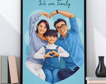 Aangepast paarportret van foto, gepersonaliseerd Valentijnsdagcadeau voor vriend, digitale cartoonillustratie, kunst huwelijksverjaardag