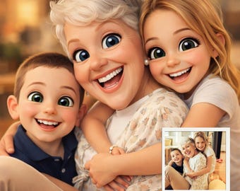 Aangepast 3D-cartoonportret van foto, familieillustratie in Pixar-stijl, verjaardagscadeau leuk stel, gepersonaliseerde huisdierkunst, digitale download