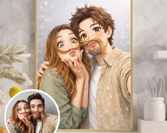 Aangepast animeportret van foto, cadeau leuk stel, foto tot animetekening, gepersonaliseerde manga-illustratie, digitale Valentijnsdagkunst