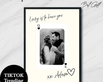 Aangepaste speelkaart hoe gelukkig zijn we fotoprint, kunst aan de muur aas, huwelijks- of jubileumcadeau voor koppels, doe-het-zelfcanva