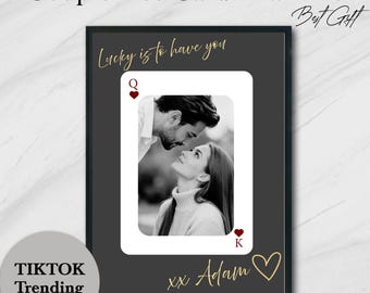 Aangepaste harten aas hoe gelukkig zijn we, aas kunst aan de muur, huwelijks- of jubileumcadeau voor koppels, digitale download, DIY canva