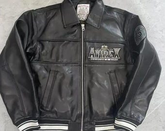 New Avirex King 75 Bomber Jacket – Men’s 1975 Aviator Style – Black Real Leather