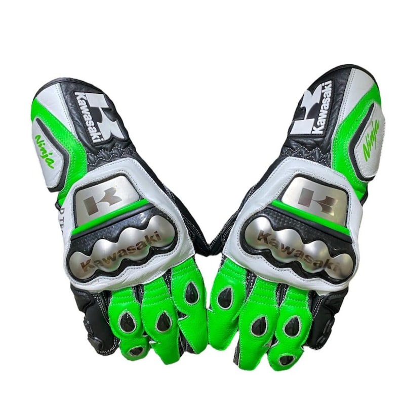 Kawasaki Armored Knuckle Motorcycle Gloves – Men’s Large, Black/Green, Mesh & Breathable