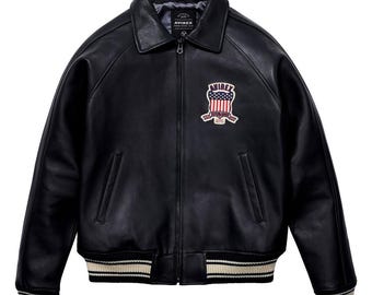 Avirex Men's Real Leather Flight Jacket – Black Bomber Pilot Style