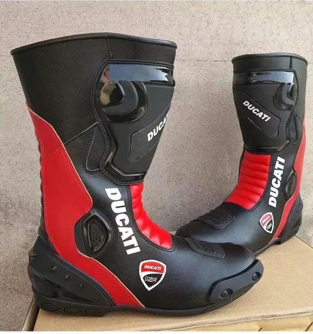 Ducati Racing Motorcycle Boots | Black & Red Track Riding Shoes - Etsy