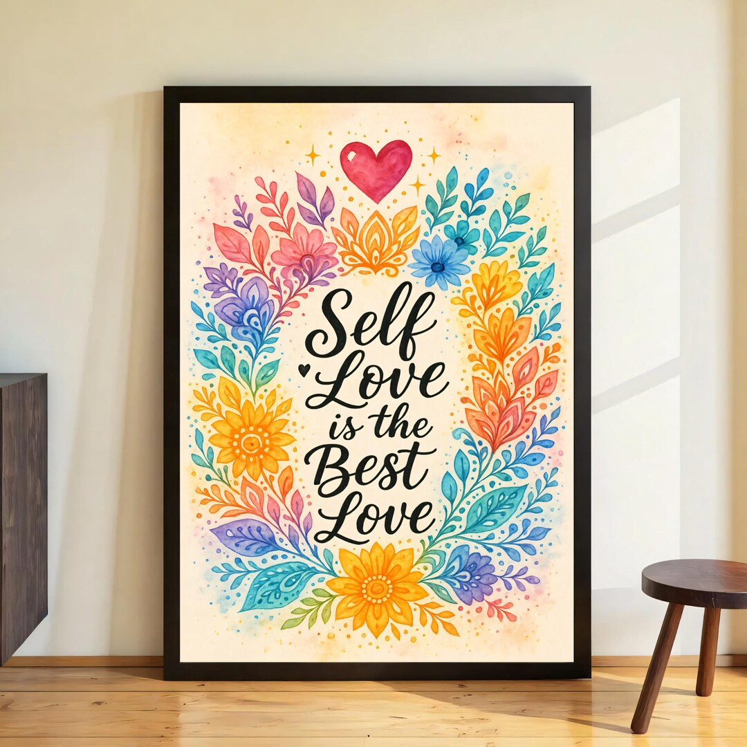 Printable Poster “self Love is the Best Love” – Rainbow Flowers & Heart ...