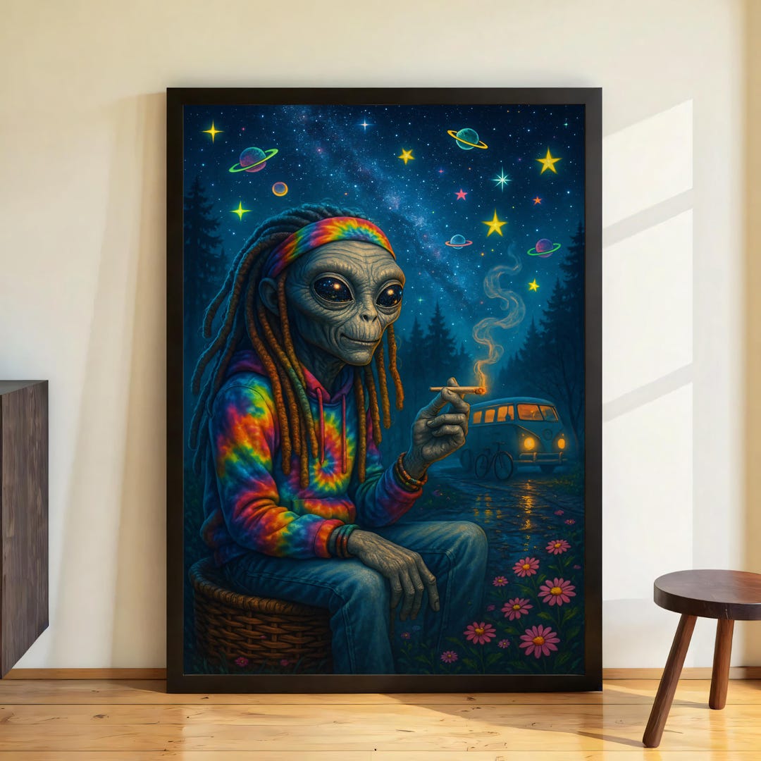 Hippie Alien Printable Poster, Psychedelic Tie-dye Extraterrestrial ...