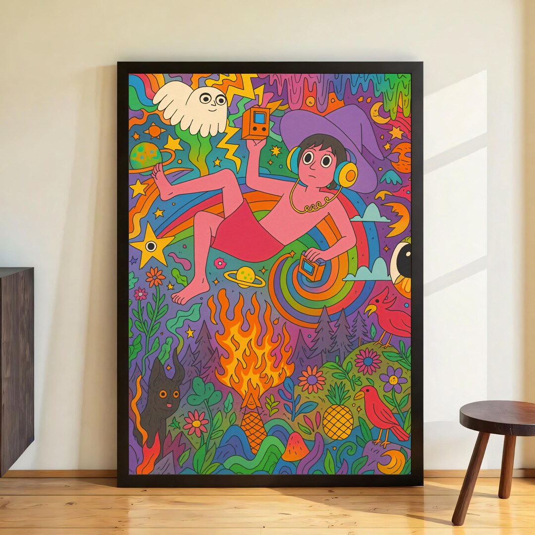 Psychedelic Art Printable Poster – Trippy Bright Illustration, Retro ...