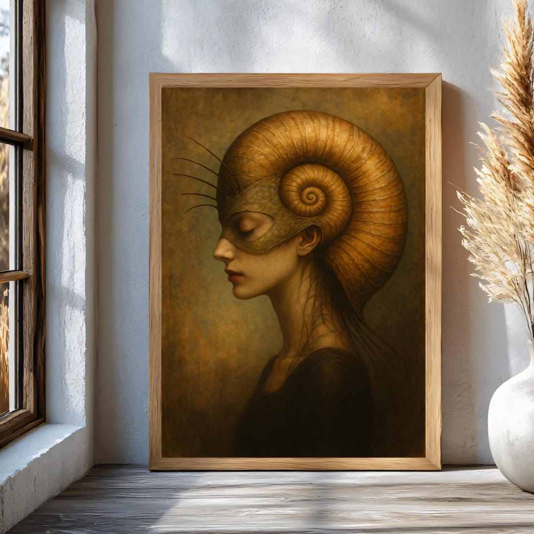 Ram Shell Masked Woman Printable Poster, Dark Surreal Fantasy Portrait ...
