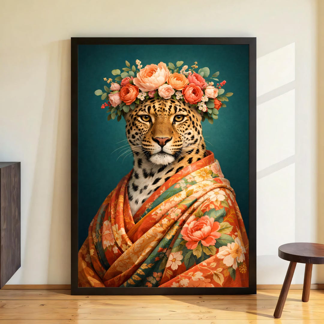 Printable Poster Leopard With Flower Crown, Printable Wall Art Boho ...