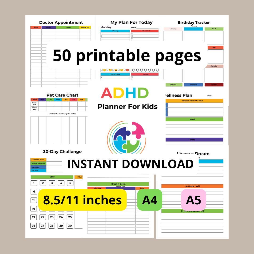ADHD Kids Planner, Daily Routine Visual Checklist, Executive ...