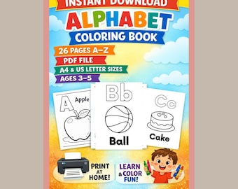 Alphabet Coloring Book for Kids – Printable A-Z Learning Pages (Digital Download)