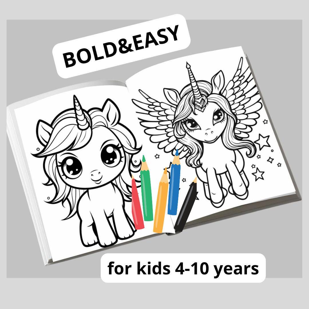 Kawaii Unicorn Coloring Book for Kids | Bold Easy Pages (PDF Download ...