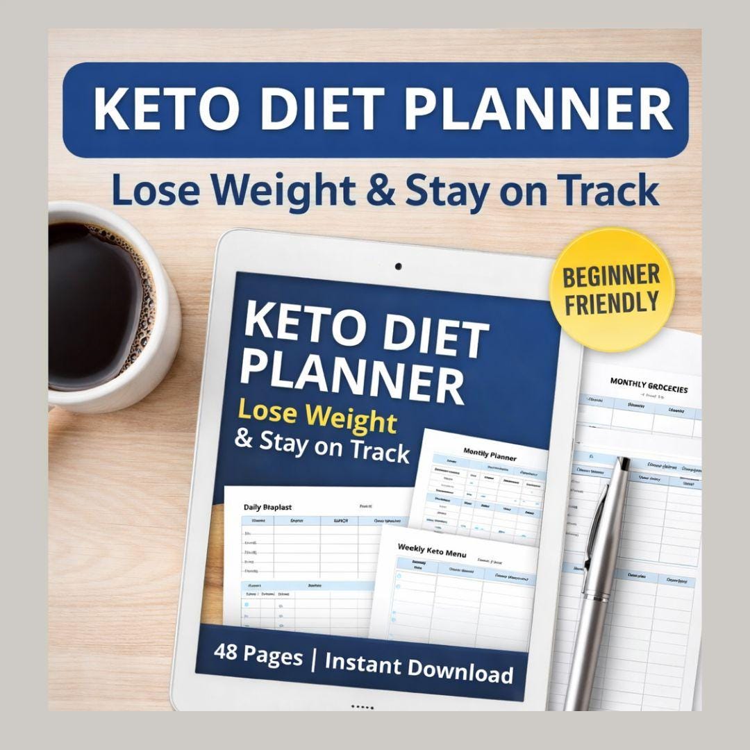Keto Diet Planner Printable | Meal & Grocery List, Food Tracker (48 ...