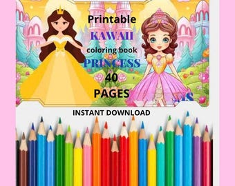 Kawaii Princess Coloring Book for Kids | 40 Printable Pages (Digital Download)