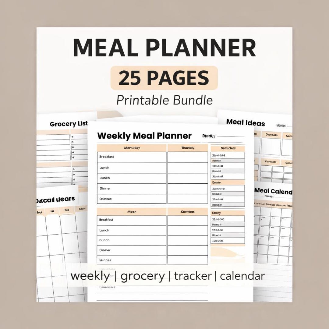 Printable Meal Planner Bundle, Weekly Diet Food Journal (instant ...