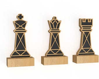Große Schachpokal aus Holz VECTOR LOFT Trophäe König 30cm Dame Turm Set Gravur