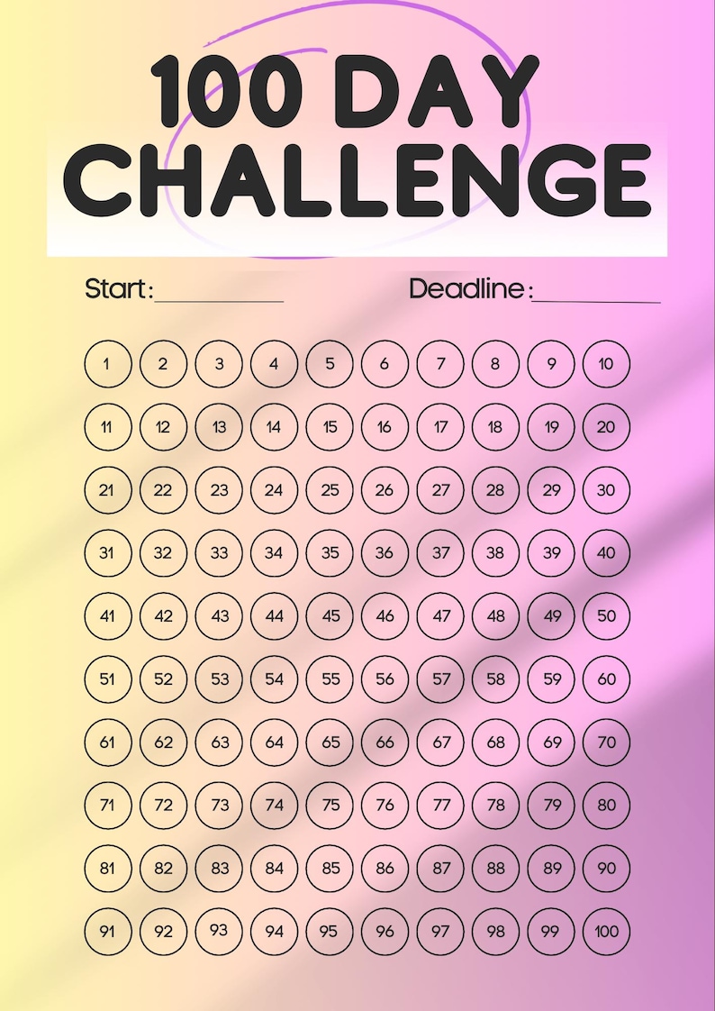 100 Day Challenge Printable Tracker: Habit & Goal Planner (digital ...