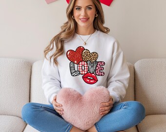 Love You Leopard Hearts Valentine's Day Sweatshirt , Love Sweatshirt, Love Valentines Sweatshirt, Valentine's Day Sweatshirt.