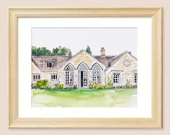 Cuadro de casa personalizado pintado a mano a partir de una foto, regalo de inauguración de casa nueva, dibujo para el lugar de la boda, regalo para la primera vivienda, regalo de cierre de agente inmobiliario