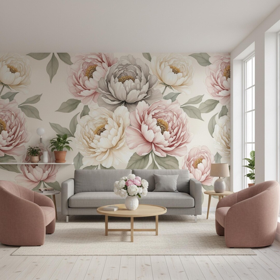 Blush Peony Floral Wallpaper – Soft Neutral Watercolor Flower Design ...
