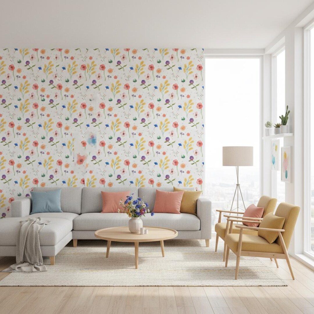 Wildflower Meadow Wallpaper, Colorful Floral Wall Mural, Peel and Stick ...